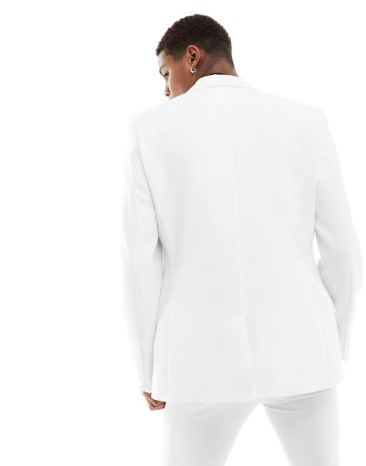 ASOS DESIGN - Skinny colbert met overdreven reverskraag van satijn in wit, 4 van 5