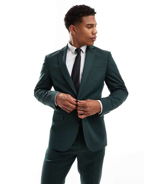 ASOS DESIGN - Skinny colbert met visgraatmotief in donkergroen - view 1