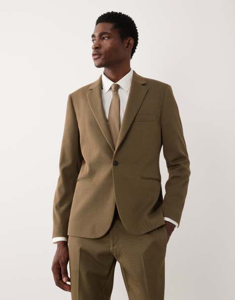 ASOS DESIGN - Skinny colbert van keperstof van katoenmix in kaki - view 1