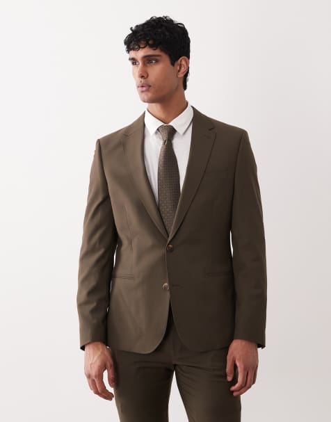 ASOS DESIGN - Skinny colbert van wasbare wolmix in olijfgroen - view 1