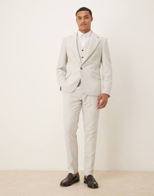 ASOS DESIGN - Skinny colbert van wolmix met visgraatmotief in lichtgrijs, 2 van 5