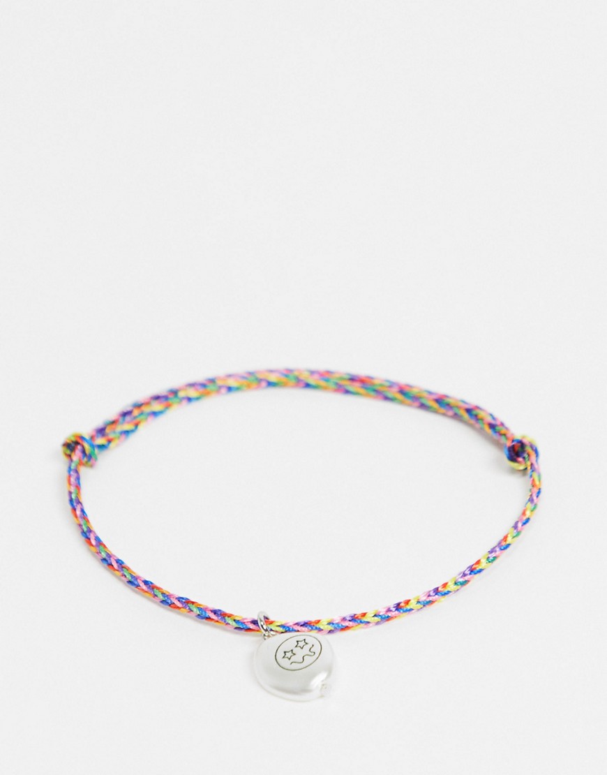 ASOS DESIGN skinny cord anklet with faux pearl smile charm in rainbow-Multi