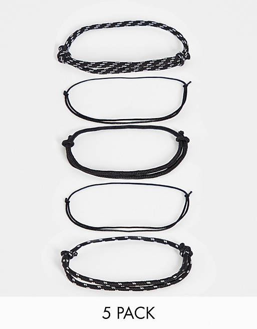 ASOS DESIGN 5 pack skinny cord bracelets in black tones