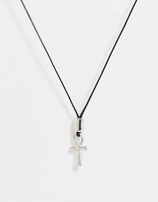 ASOS DESIGN skinny cord neckchain with ankh pendant in silver tone