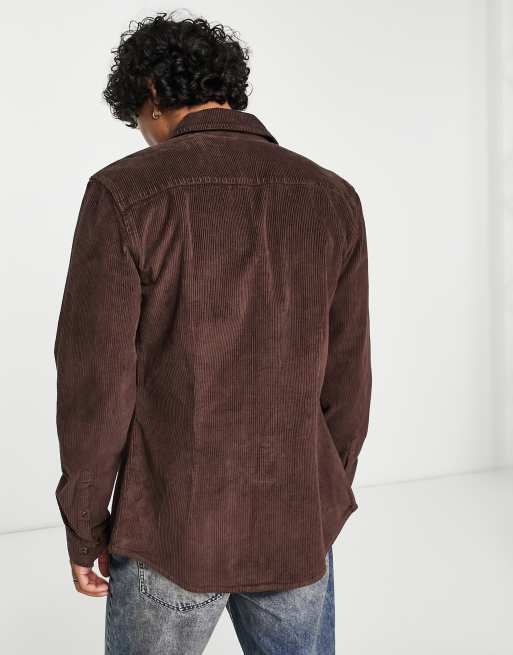 ASOS DESIGN skinny cord shirt with 70s collar in brown  , 2 of 4