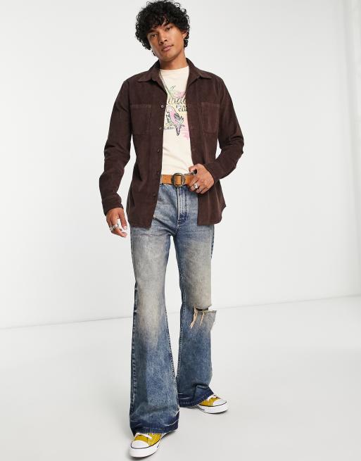 ASOS DESIGN skinny cord shirt with 70s collar in brown  , 3 of 4