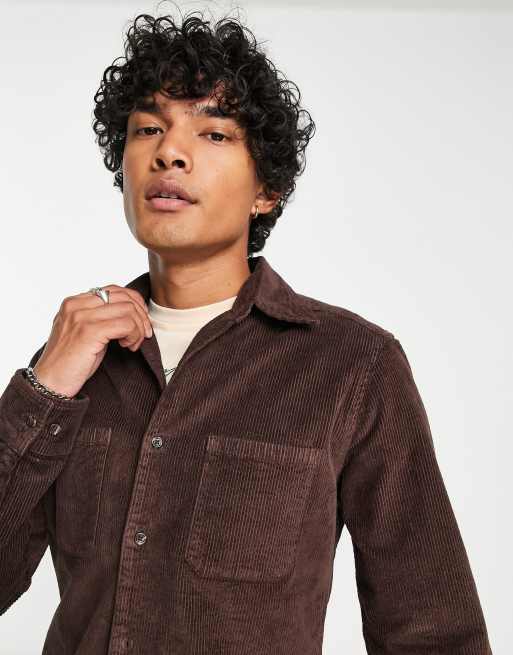 ASOS DESIGN skinny cord shirt with 70s collar in brown  , 4 of 4