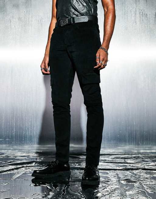 ASOS DESIGN - Skinny corduroy cargobroek in zwart, 2 van 4