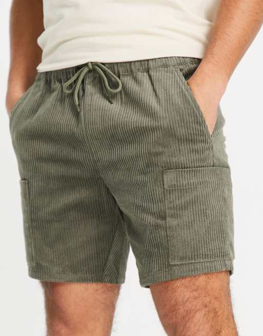 ASOS DESIGN - Skinny corduroy short met cargozakken in kaki
