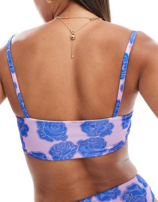 Asos Design Skinny Crop Bikini Top In Blue