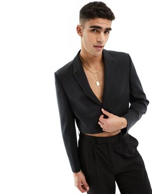 ASOS DESIGN skinny crop black suit jacket
