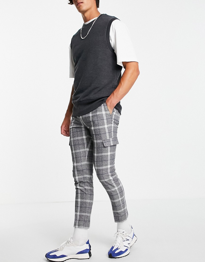 ASOS DESIGN skinny crop smart pants in gray check-Grey