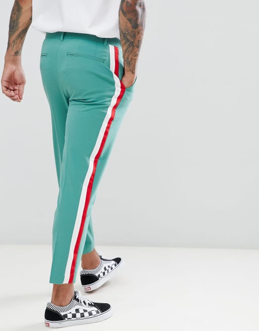 Green sweatpants with red stripe sale