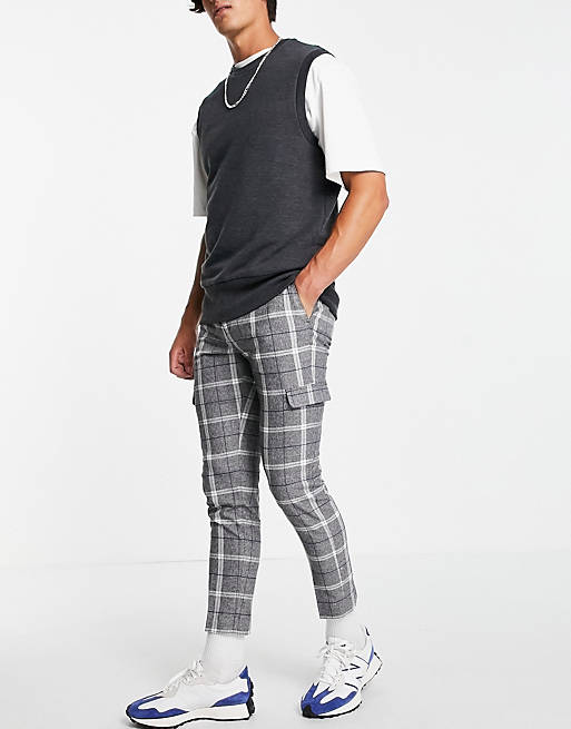 ASOS DESIGN skinny crop smart trouser in grey check