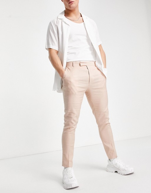 ASOS DESIGN skinny crop smart trouser in pink linen mix