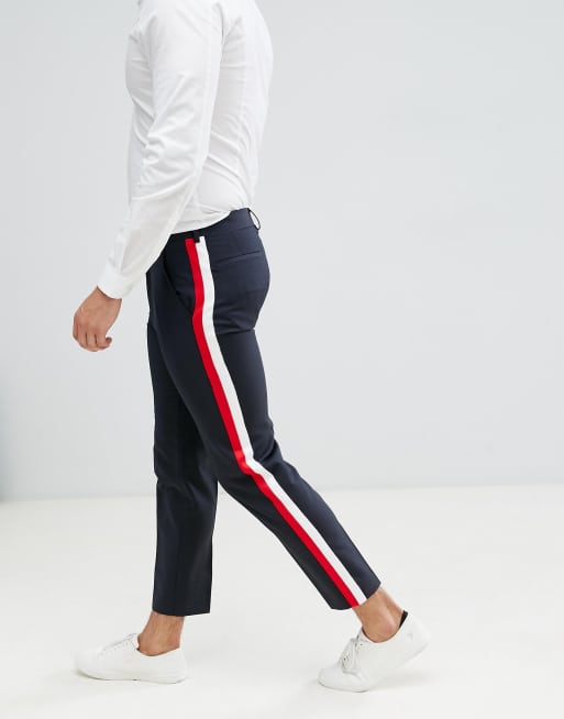 Mens skinny trousers store with side stripe