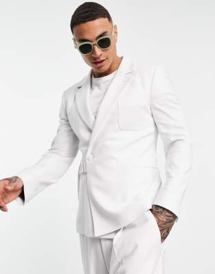 Asos Design Skinny Crop Suit Jacket In White Twill With Utility