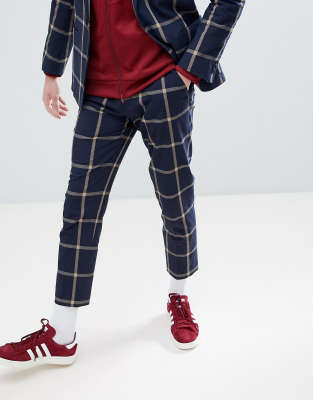 windowpane check cropped slim trousers