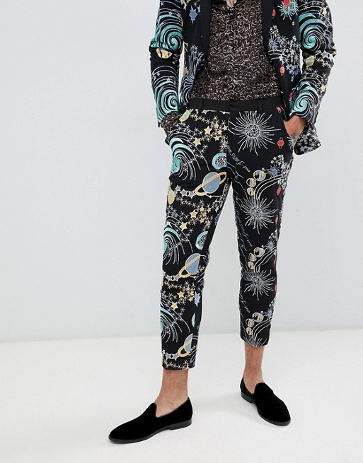 ASOS DESIGN skinny crop tuxedo prom suit pants in space embroidery | ASOS