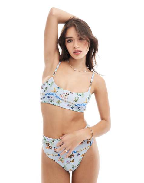 ASOS DESIGN - Skinny cropped bikinitopje met western print - view 1