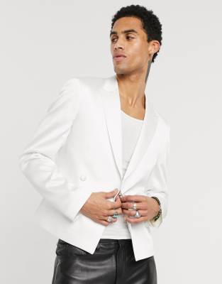 ASOS DESIGN skinny cropped blazer white satin ASOS