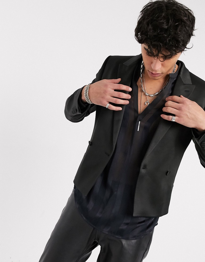 ASOS DESIGN - Skinny cropped double-breasted blazer in zwart