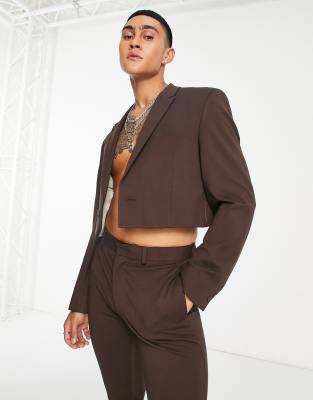 ASOS DESIGN skinny cropped suit jacket in chocolate brown