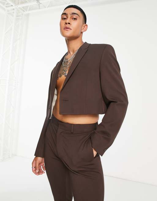 ASOS DESIGN skinny cropped suit jacket in chocolate brown | ASOS