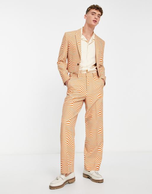 ASOS DESIGN skinny cropped suit jacket in white and orange swirl print, 4 of 4