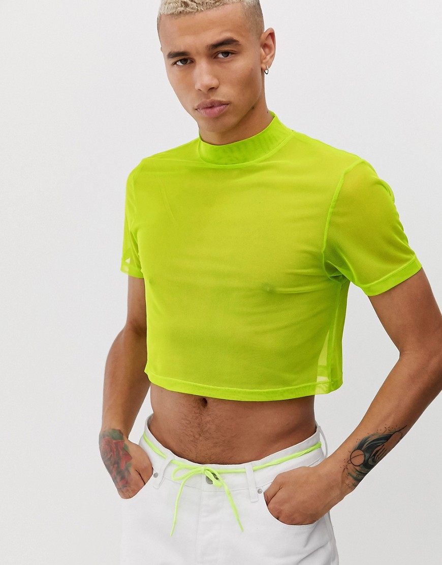 ASOS DESIGN - Skinny cropped T-shirt met stretch en col in fijn mesh-Groen
