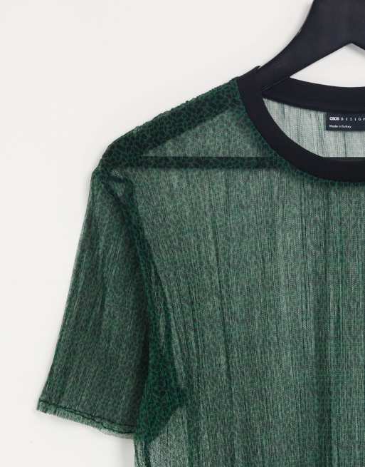 ASOS DESIGN - Skinny cropped T-shirt van plissé mesh met luipaardprint , 3 van 4