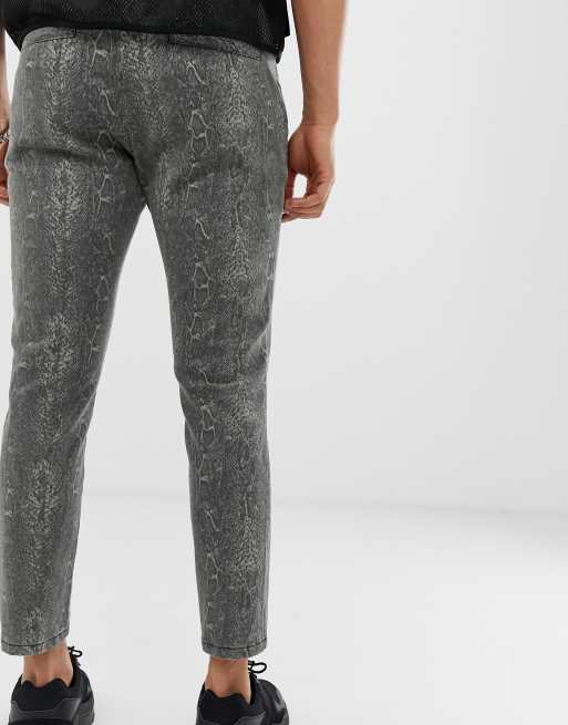 ASOS DESIGN skinny cropped trousers in snakeskin with zip pockets, 2 of 4
