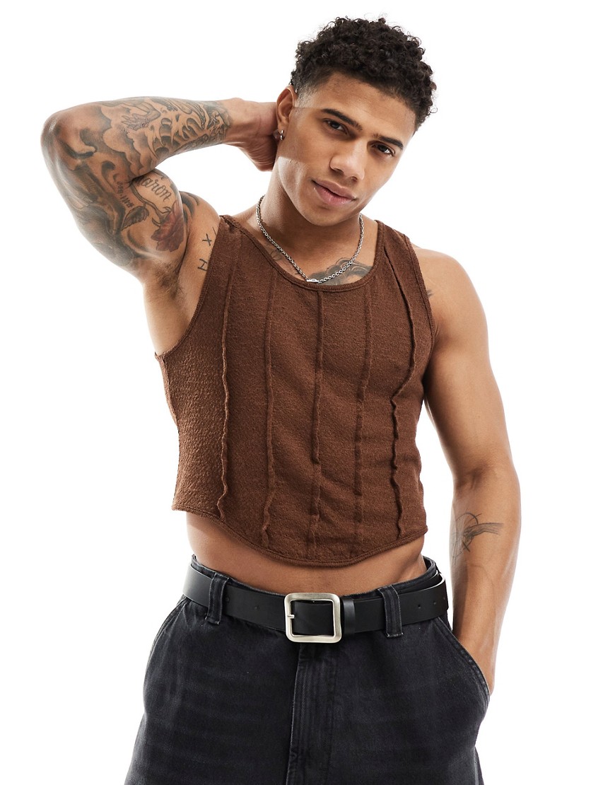 ASOS DESIGN skinny cropped vest in brown with corset detail