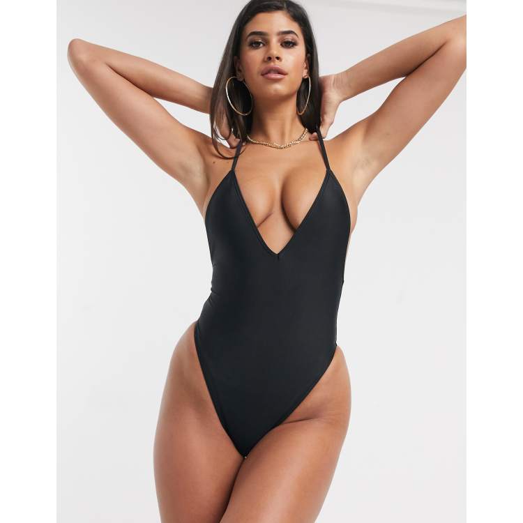 ASOS DESIGN recycled skinny cross back swimsuit in red