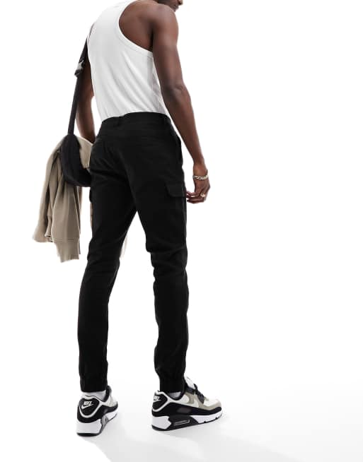 ASOS DESIGN skinny cuffed cargo pants in black | ASOS