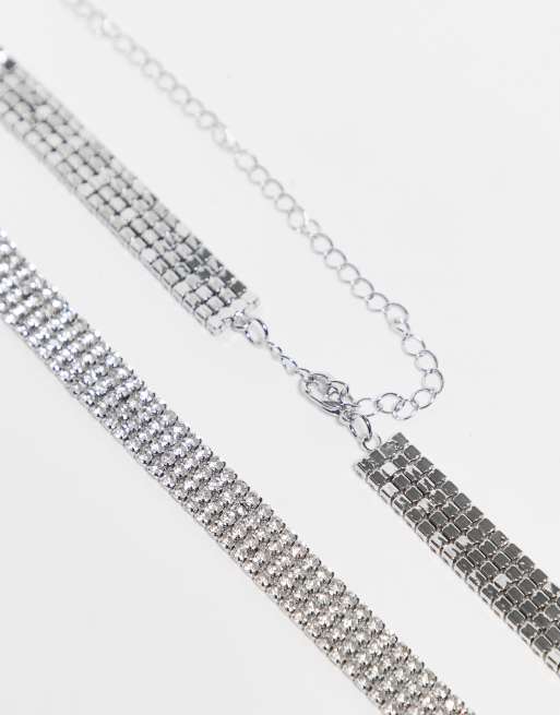 ASOS DESIGN skinny cup chain diamante chain belt in silver tone , 3 of 4