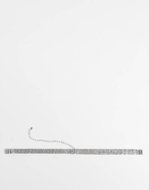 ASOS DESIGN skinny cup chain diamante chain belt in silver tone , 4 of 4