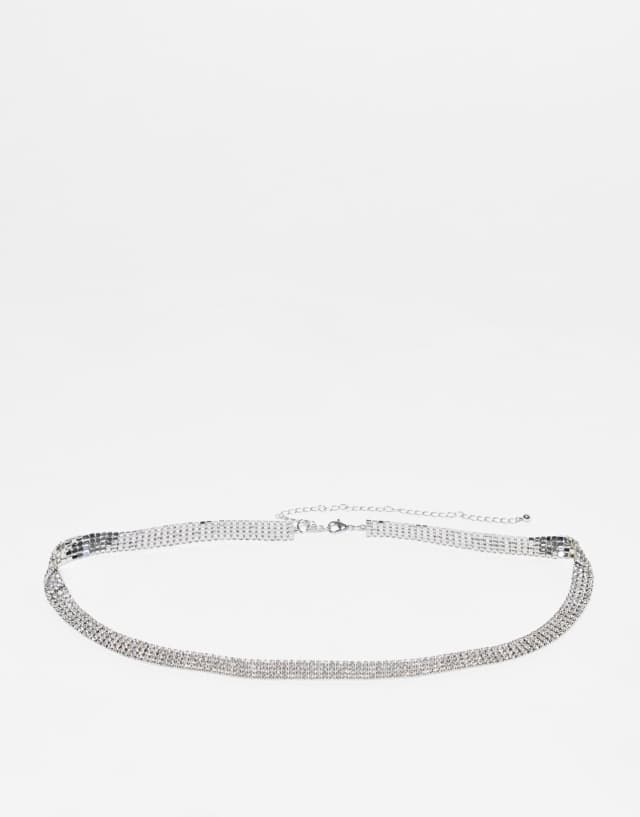 ASOS DESIGN skinny cup chain rhinestone chain belt in silver