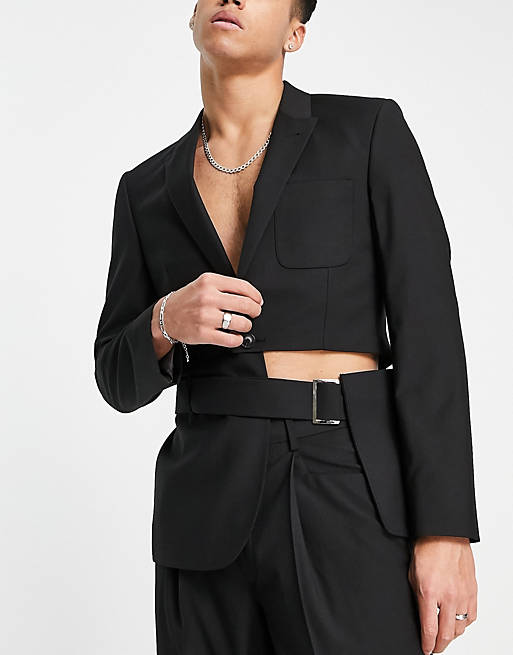 ASOS DESIGN skinny cut out suit jacket in black