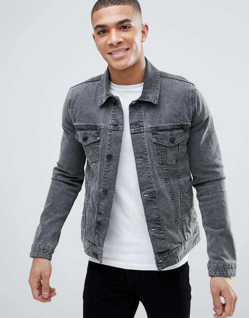 Gray jacket shop with jeans