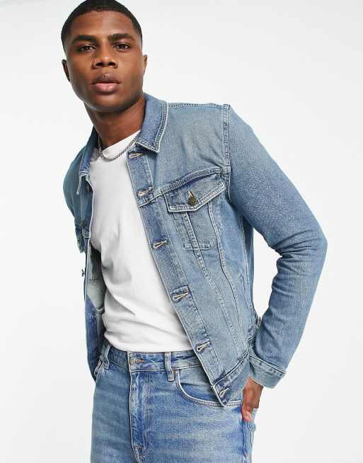 ASOS Asos Denim Jacket with Acid Wash in Purple for Men