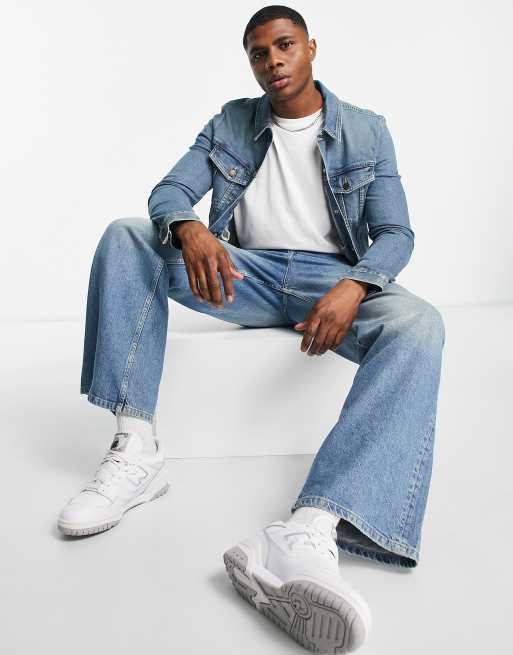 ASOS Oversized Denim Jacket In Teal in Green for Men