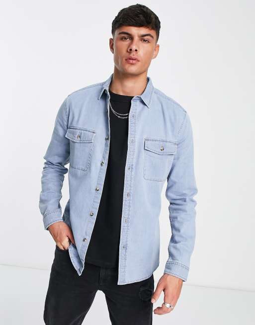 ASOS DESIGN skinny denim shirt in light blue wash