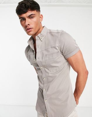 ASOS DESIGN skinny denim shirt in light grey