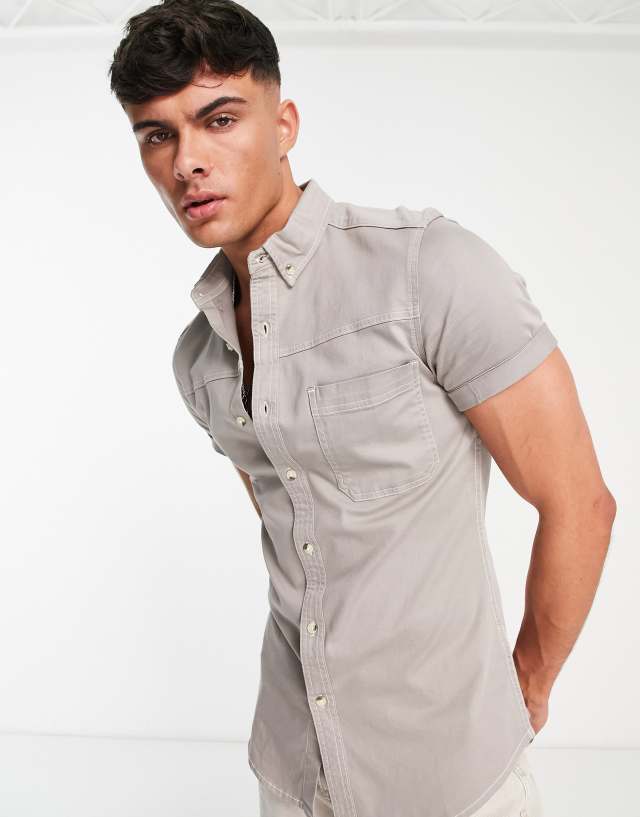 ASOS DESIGN - skinny denim shirt in light grey