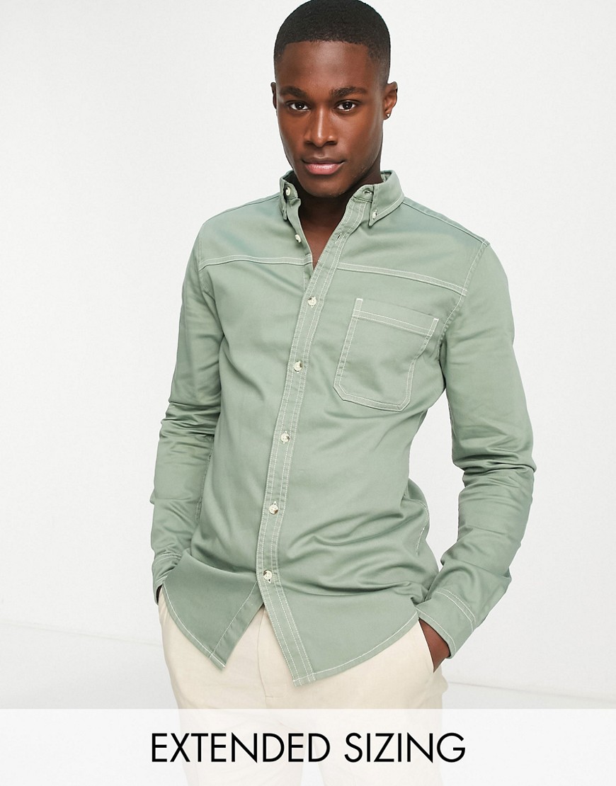 ASOS DESIGN skinny denim shirt in sage green