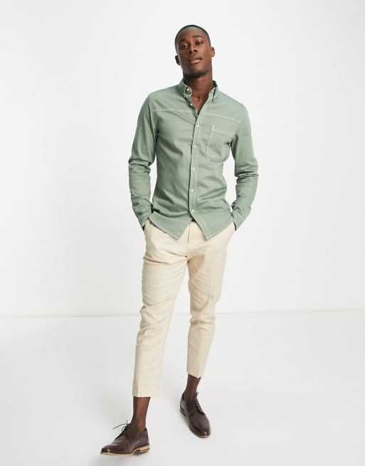 ASOS DESIGN skinny fit western denim shirt in sage green