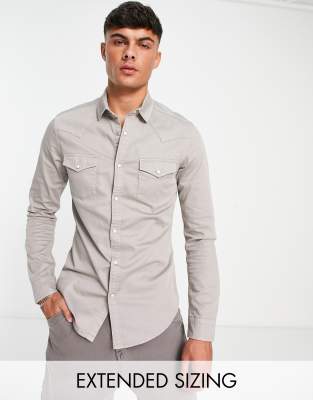 ASOS DESIGN skinny denim shirt in taupe | ASOS