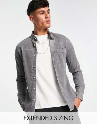 Asos Design Skinny Fit Western Denim Shirt In Washed Black-gray