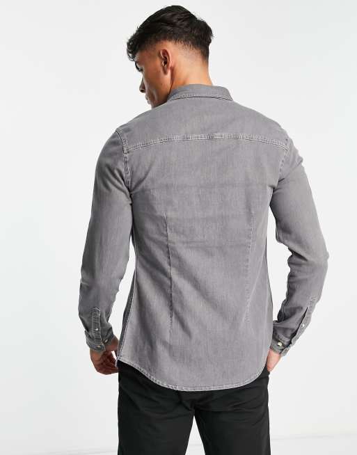 ASOS DESIGN stretch slim denim shirt in washed black